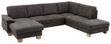 Ecksofa in dunklem Grau mit Holzfüßen, Perspektive von vorne links