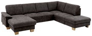 Ecksofa in dunklem Grau mit Holzfüßen, Perspektive von vorne links