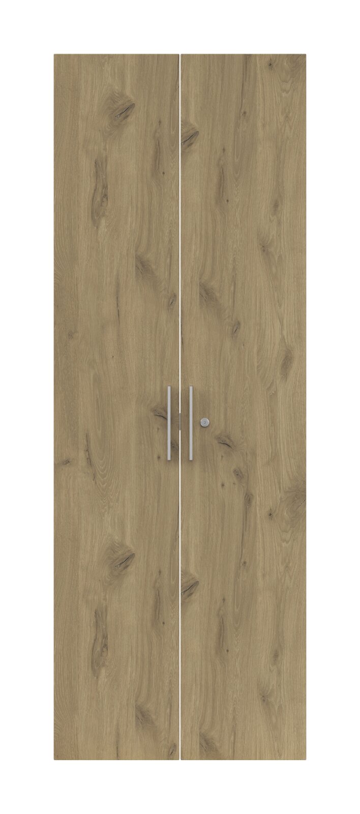 Voleo Türen-Set CONNECT Zweiflügelige Holztür mit natürlicher Holzmaserung und silbernen Griffen, Frontalansicht