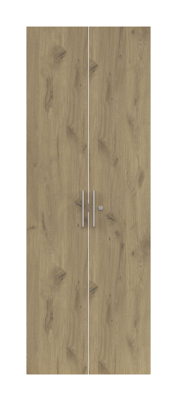 Voleo Türen-Set CONNECT Zweiflügelige Holztür mit natürlicher Holzmaserung und silbernen Griffen, Frontalansicht