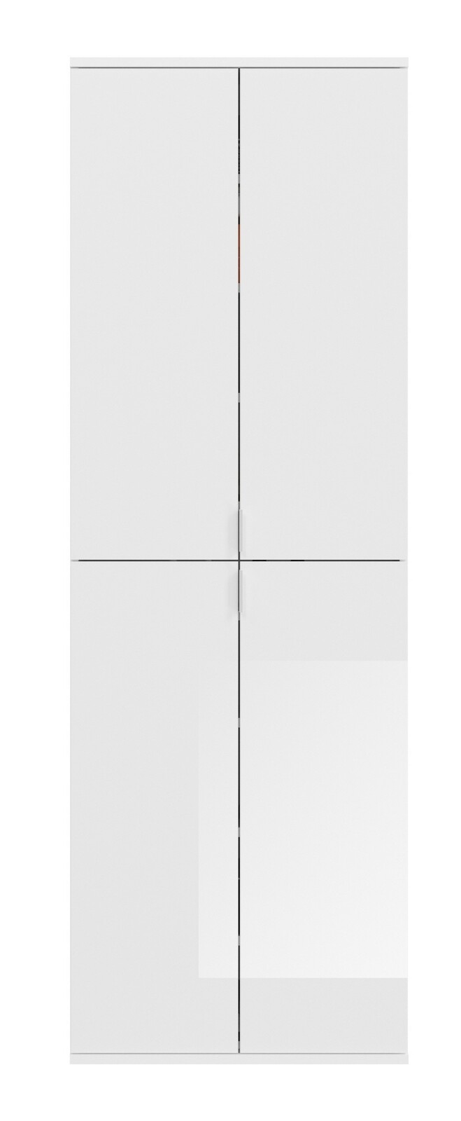 Weiße Garderobenkombination mit vier Türen, frontale Ansicht