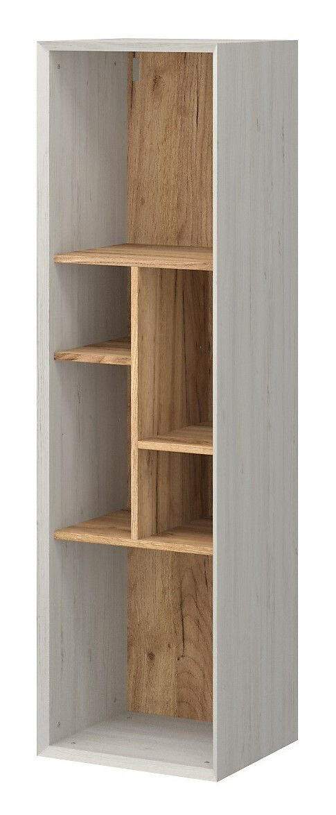 Hängeregal aus Holz mit mehreren Fächern, seitliche Perspektive