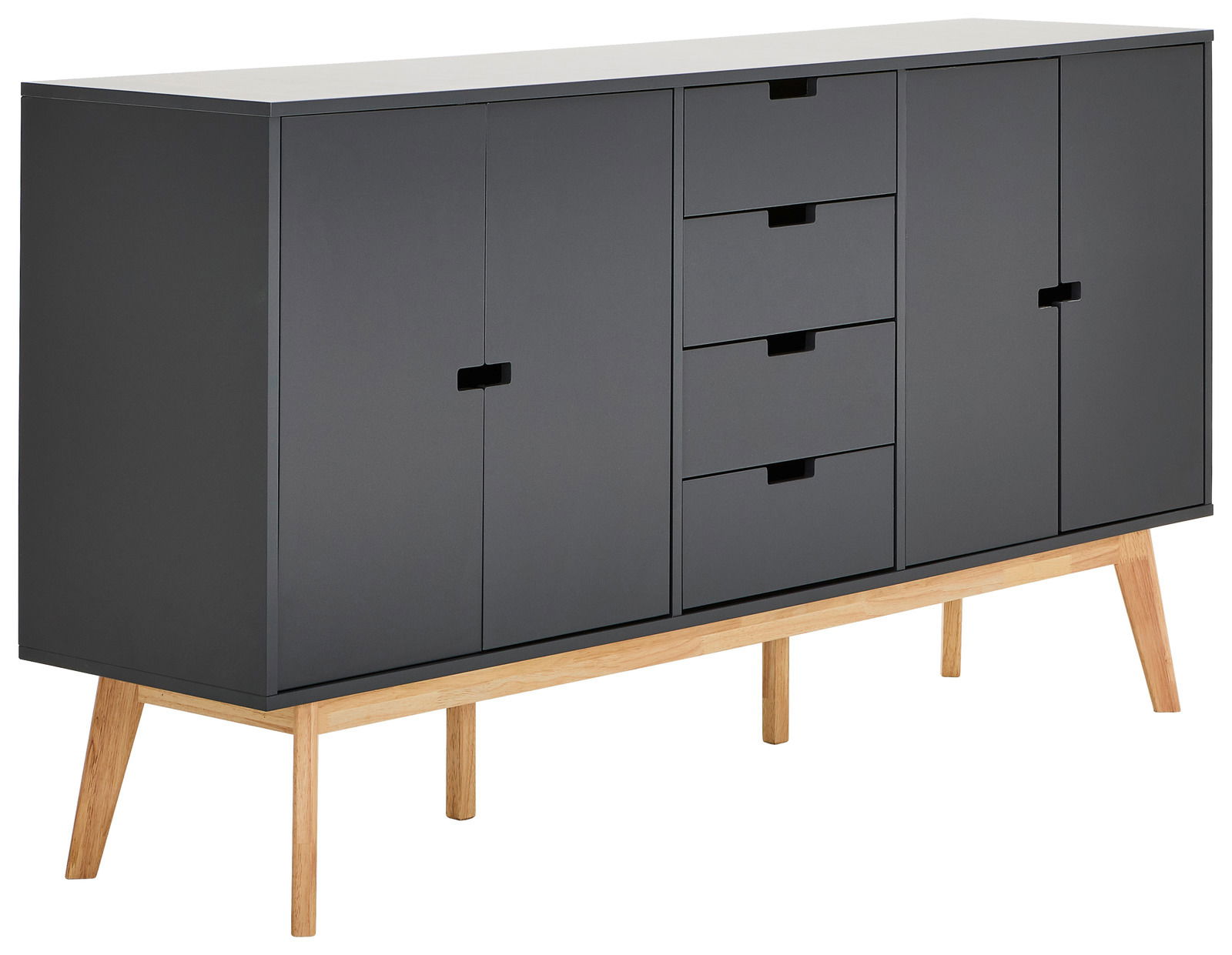 MID.YOU Sideboard LIPPON Modernes Sideboard in dunklem Grau mit Holzbeinen, seitliche Perspektive