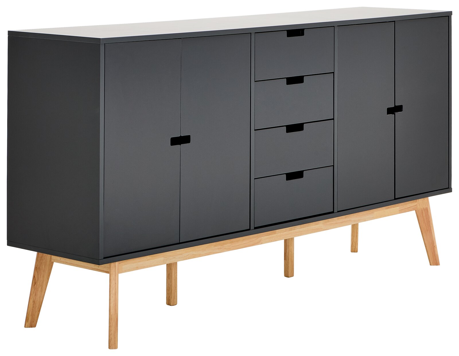 MID.YOU Sideboard LIPPON Modernes Sideboard in dunklem Grau mit Holzbeinen, seitliche Perspektive