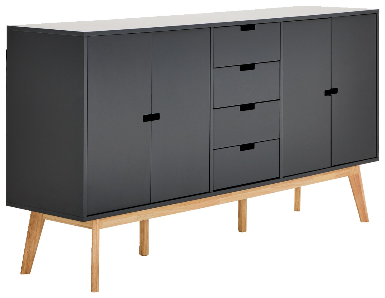 MID.YOU Sideboard LIPPON Modernes Sideboard in dunklem Grau mit Holzbeinen, seitliche Perspektive