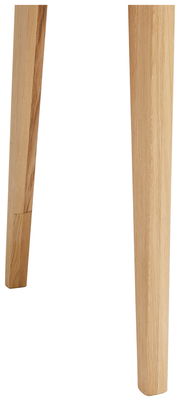 Nahaufnahme von zwei Tischbeinen aus hellem Holz, perspektivisch von der Seite betrachtet.