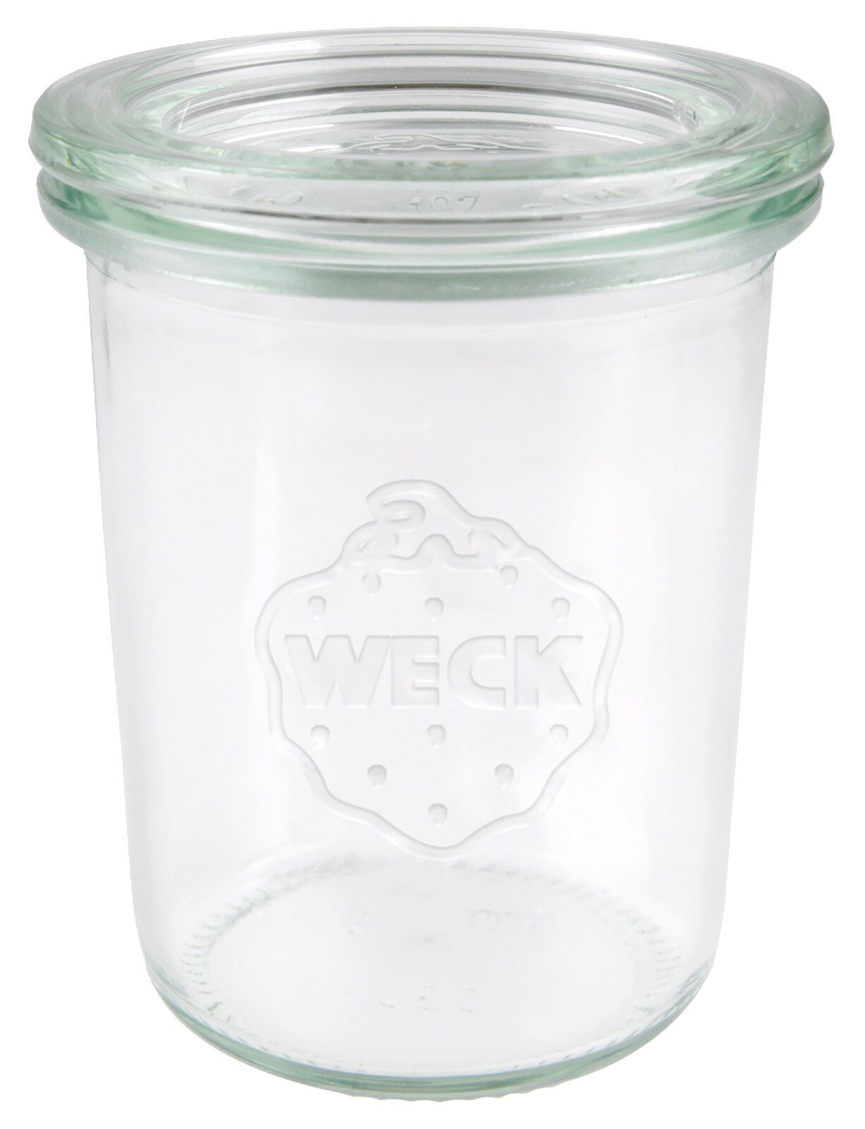 Glas mit Deckel, 160ml, von vorne fotografiert, mit WECK-Logo.