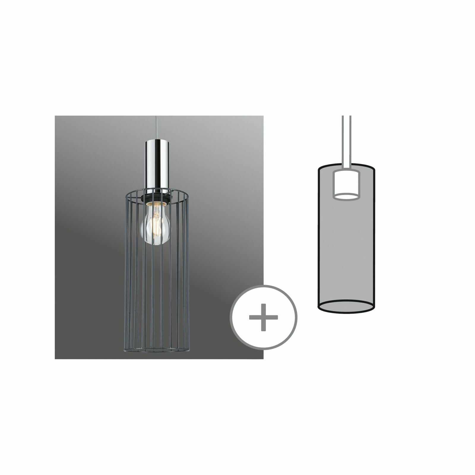 Moderner Dekoschirm Biraha in zylindrischer Form mit Metallstreben, seitliche Perspektive.