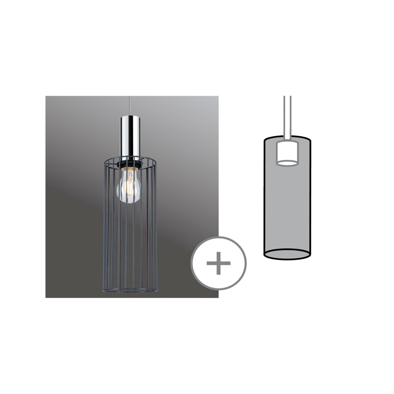 Moderner Dekoschirm Biraha in zylindrischer Form mit Metallstreben, seitliche Perspektive.