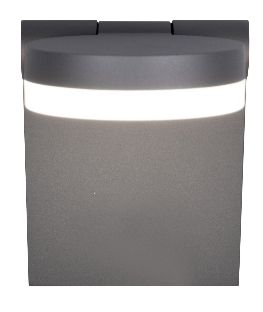 Moderne grijze wandlamp ADOUR met verlichte strook, vooraanzicht