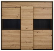 Frontale Ansicht eines modernen Highboards aus hellem Holz mit klaren Linien und natürlicher Maserung.