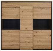 Frontale Ansicht eines modernen Highboards aus hellem Holz mit klaren Linien und natürlicher Maserung.