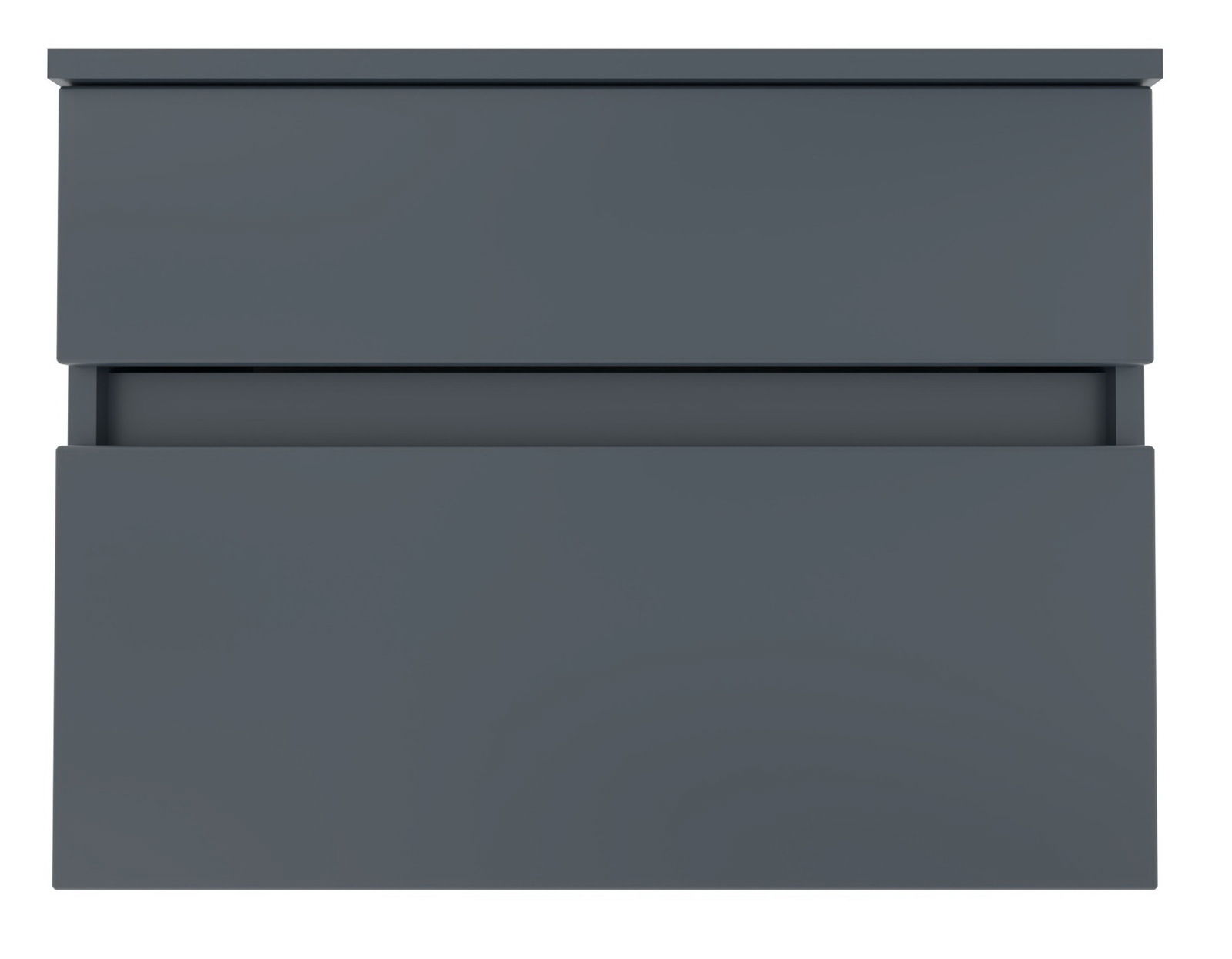 Moderner grauer Unterschrank mit zwei Schubladen, Frontalansicht