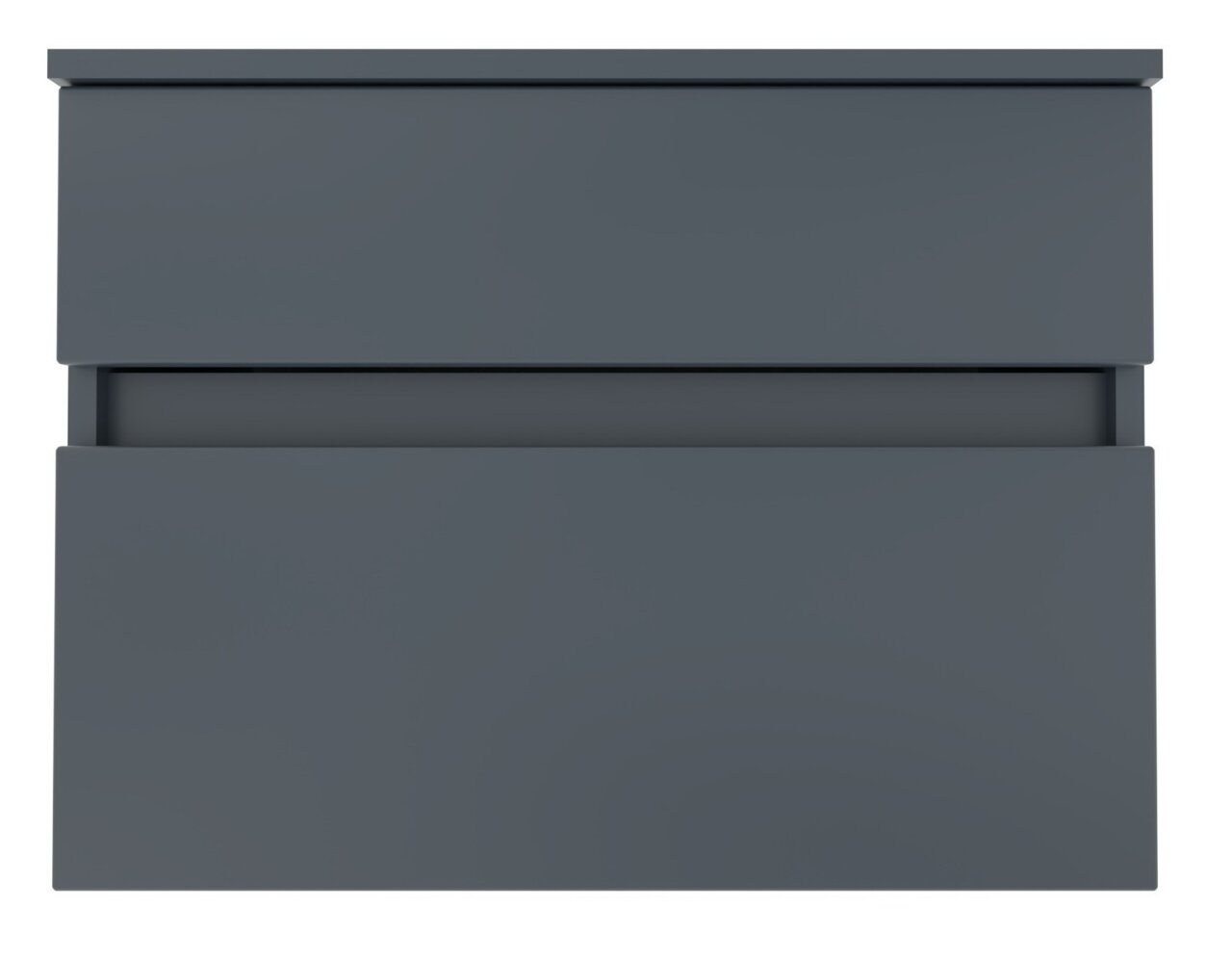 Moderner grauer Unterschrank mit zwei Schubladen, Frontalansicht