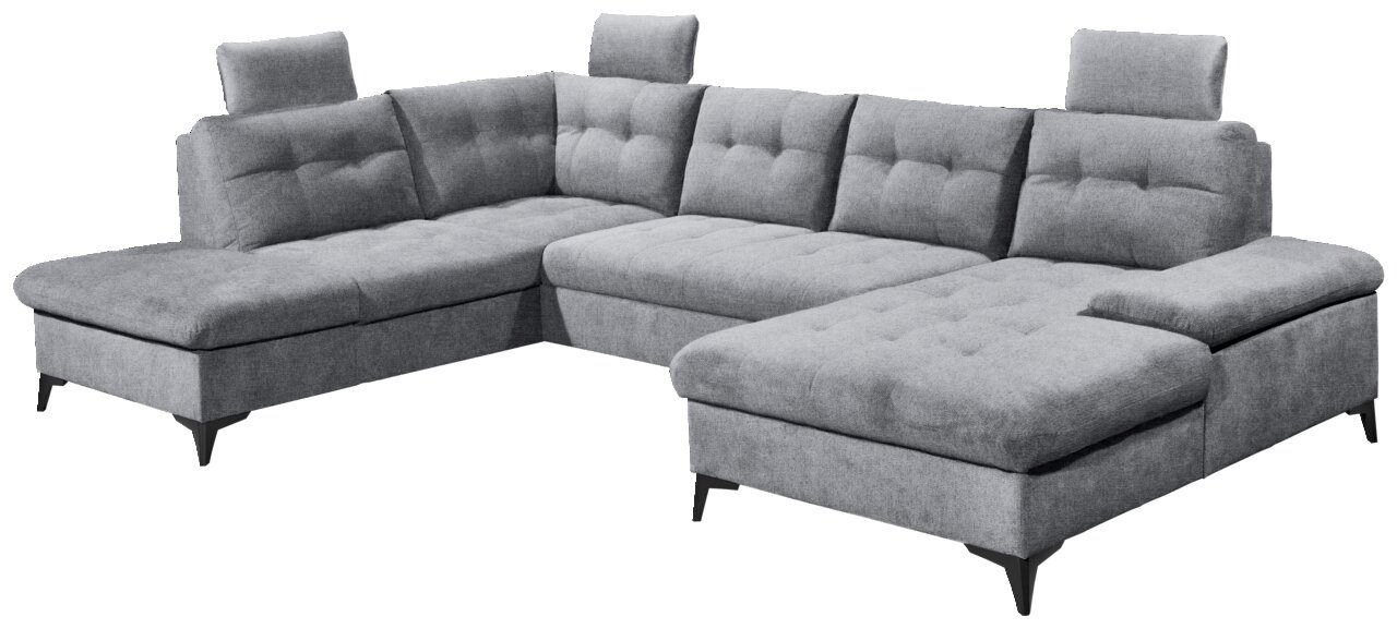 Z2 Wohnlandschaft DURBAN Graues Ecksofa DURBAN in U-Form mit verstellbaren Kopfstützen, perspektivisch von vorne links fotografiert.