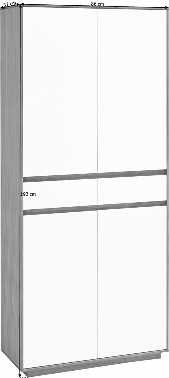XL-Mehrzweckschrank VOSS Serie V100, weiß mit Holzrahmen, Frontansicht