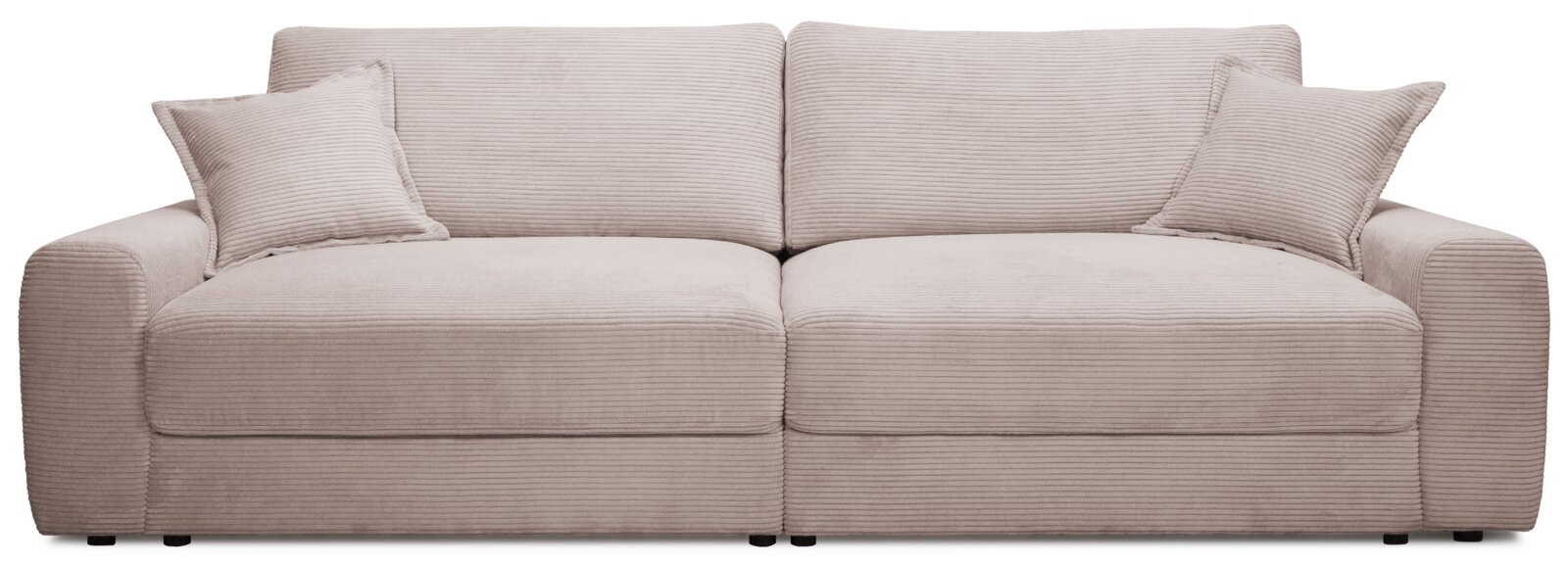 Beiges Big-Sofa mit zwei Kissen, Vorderansicht