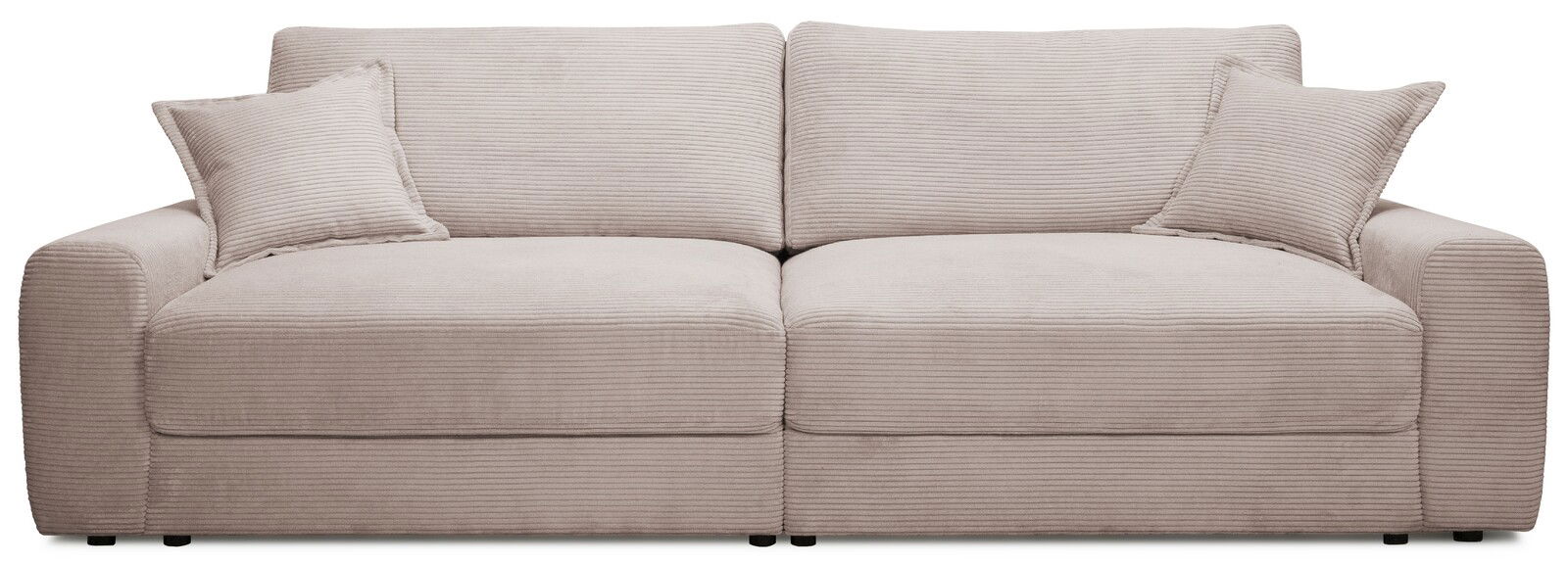 Beiges Big-Sofa mit zwei Kissen, Vorderansicht