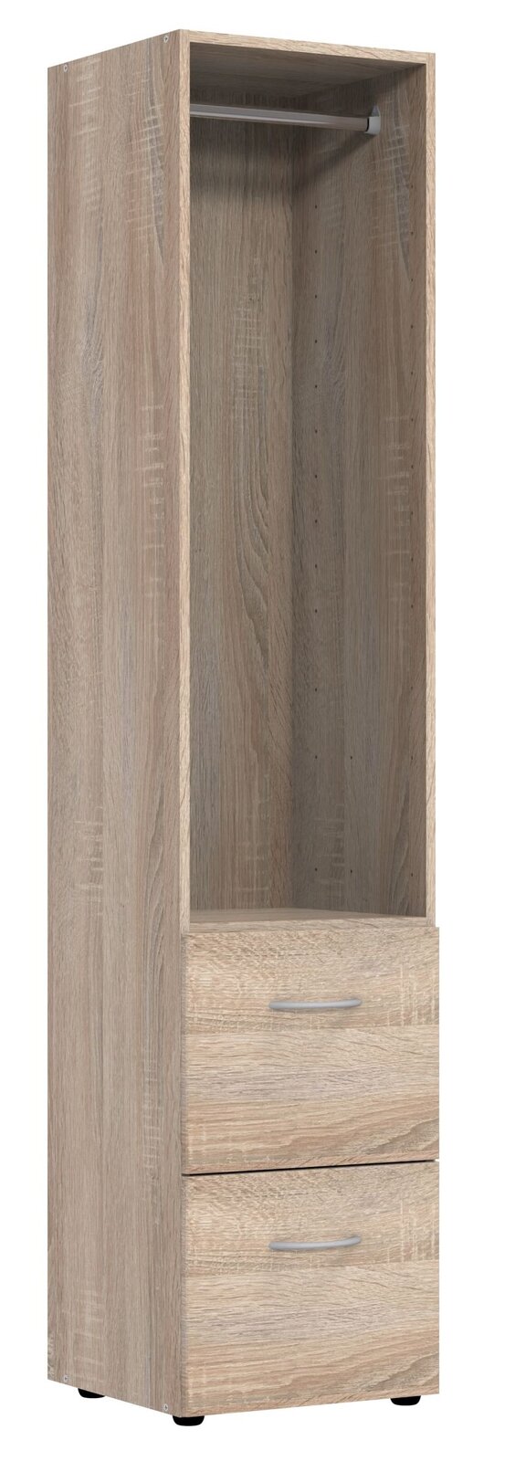 XORA Regal MULTIRAUMKONZEPT Holzregal mit zwei Schubladen und Kleiderstange, frontale Ansicht