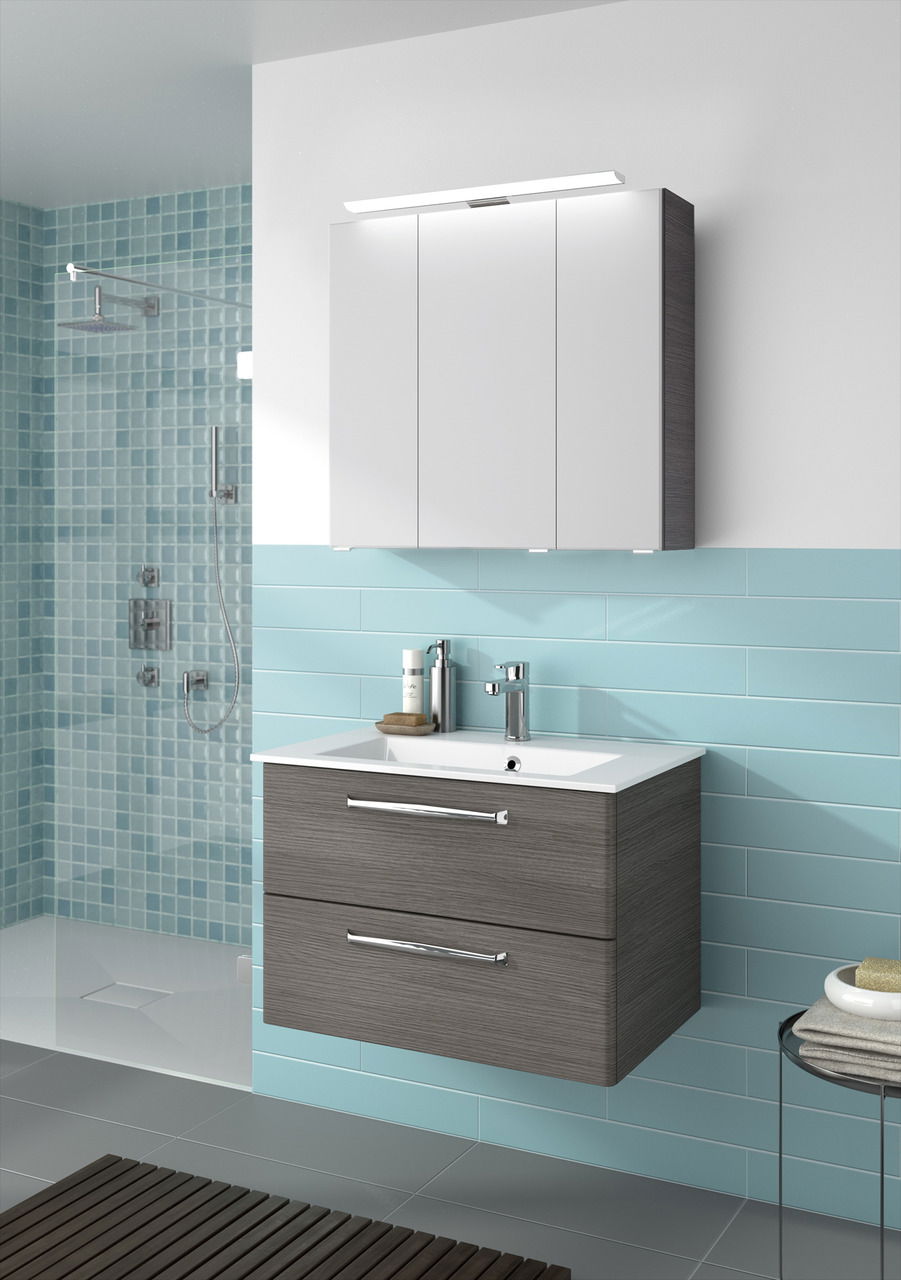 Pelipal Badblock TRENTINO Moderner Badblock mit zwei Schubladen und Waschbecken, seitliche Perspektive