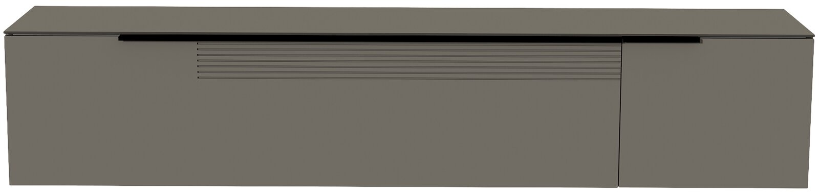 Frontansicht eines modernen, grauen XL Hänge-Lowboards der Serie BORMIO mit glatter Oberfläche und dezenten Linienakzenten.