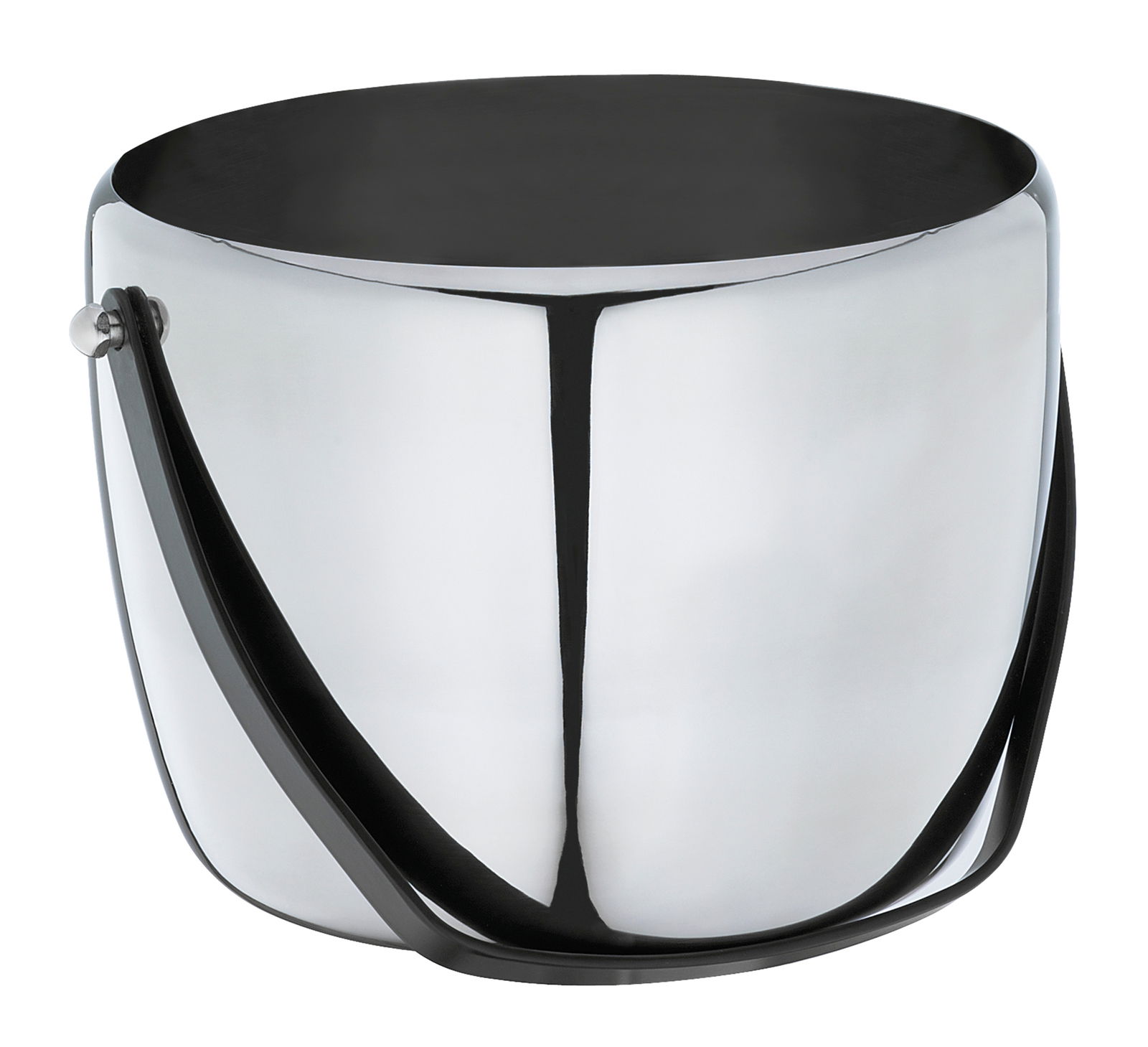 Edelstahl-Eimer mit Henkel, seitliche Perspektive