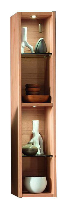 Wöstmann Markenmöbel Hängeregal SOLEO 3000 Hängeregal aus Holz mit drei Glasböden, dekoriert mit Vasen und Schalen, seitliche Perspektive