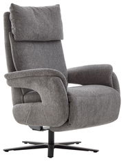 Grauer Fernsehsessel mit hoher Rückenlehne und Armlehnen, seitliche Perspektive