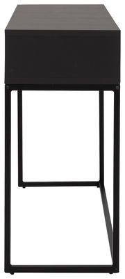 Schwarze Konsole mit minimalistischem Design, seitliche Perspektive