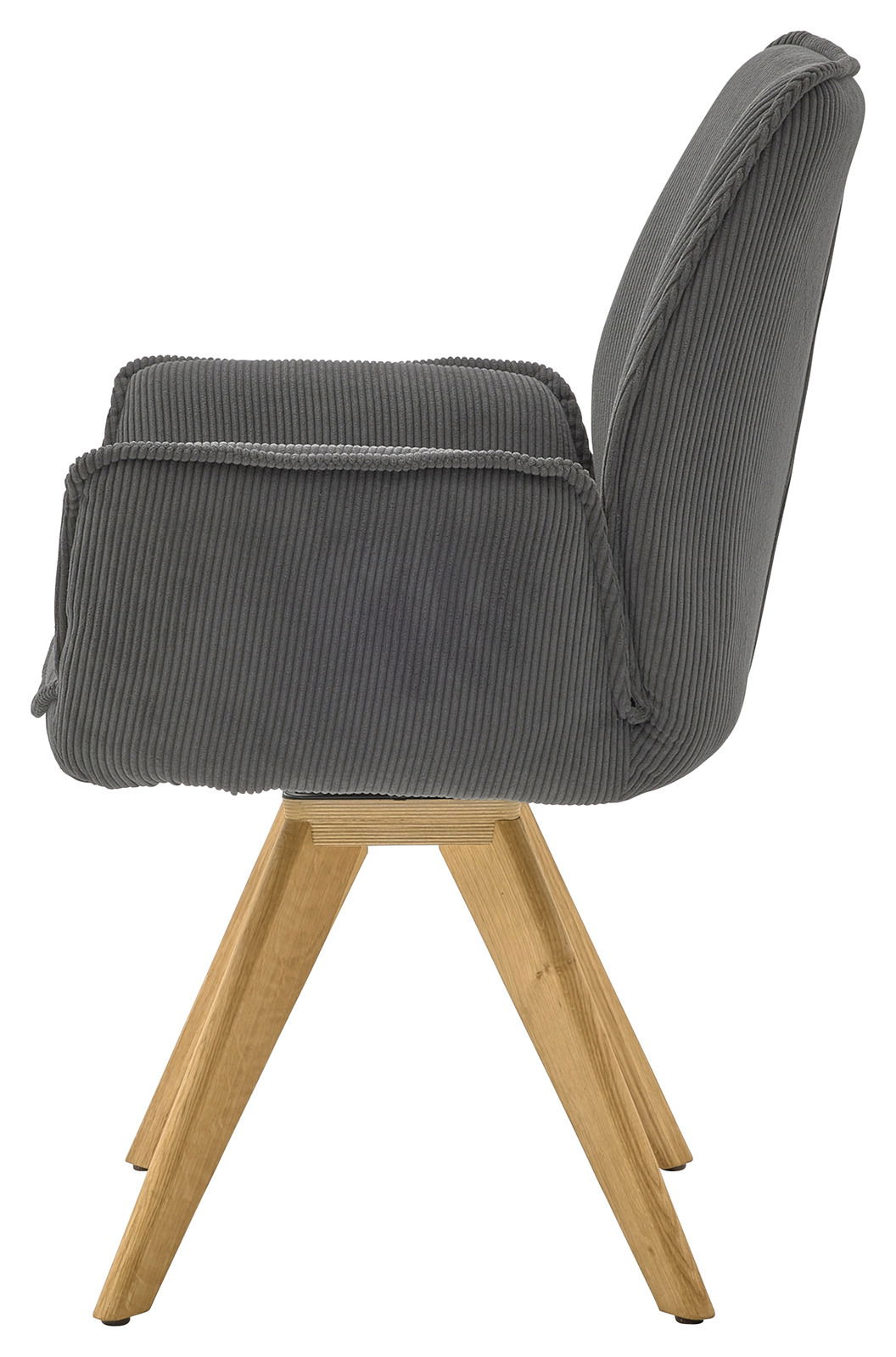 Musterring Armlehnstuhl MR TIAMA Seitenansicht eines grauen Armlehnstuhls mit Holzbeinen