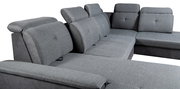 Graues Ecksofa mit verstellbaren Kopfstützen, seitliche Perspektive