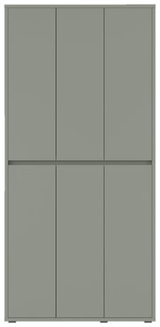 Frontansicht eines grauen XXL-Schuh- und Mehrzweckschranks mit sechs Türen.