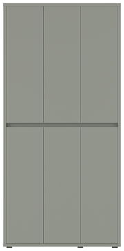 Frontansicht eines grauen XXL-Schuh- und Mehrzweckschranks mit sechs Türen.