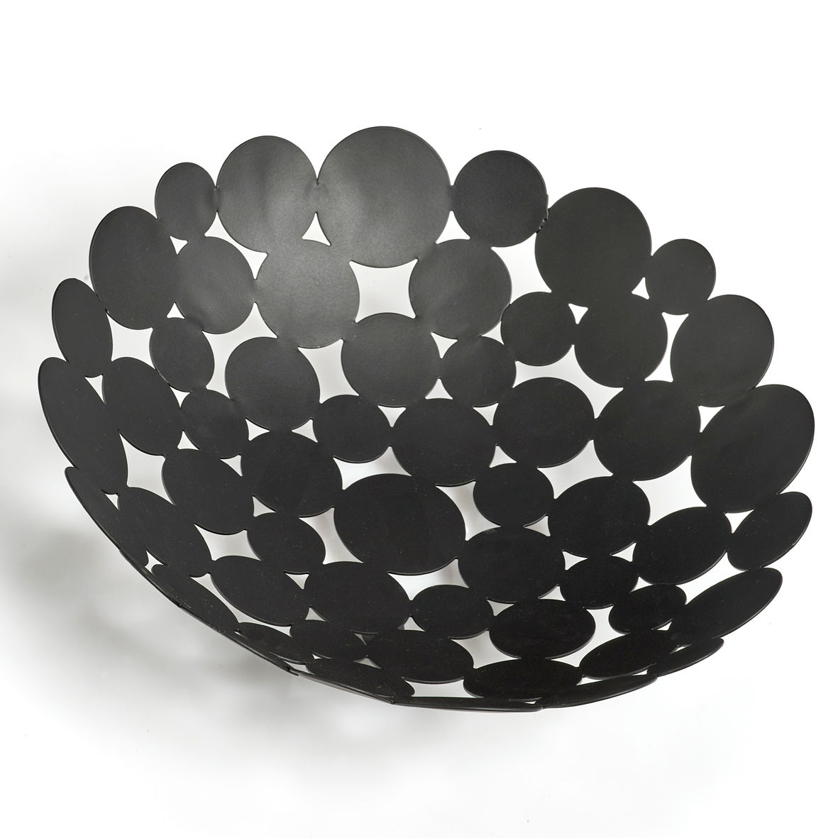 Schwarzer Obstkorb mit kreisförmigem Design, Draufsicht