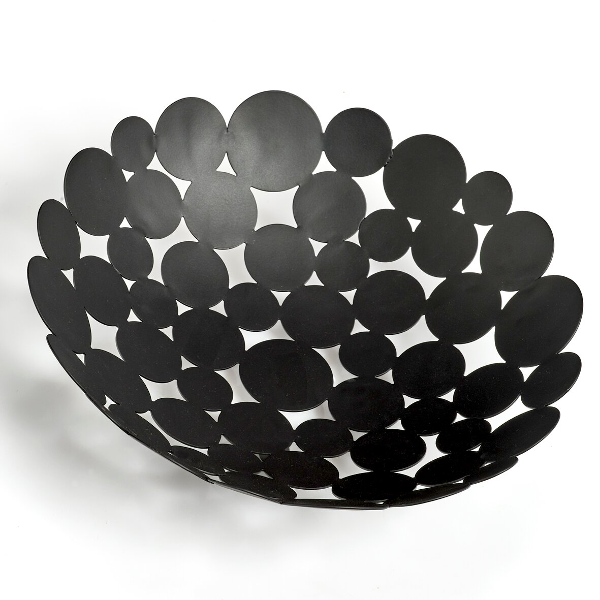 Schwarzer Obstkorb mit kreisförmigem Design, Draufsicht