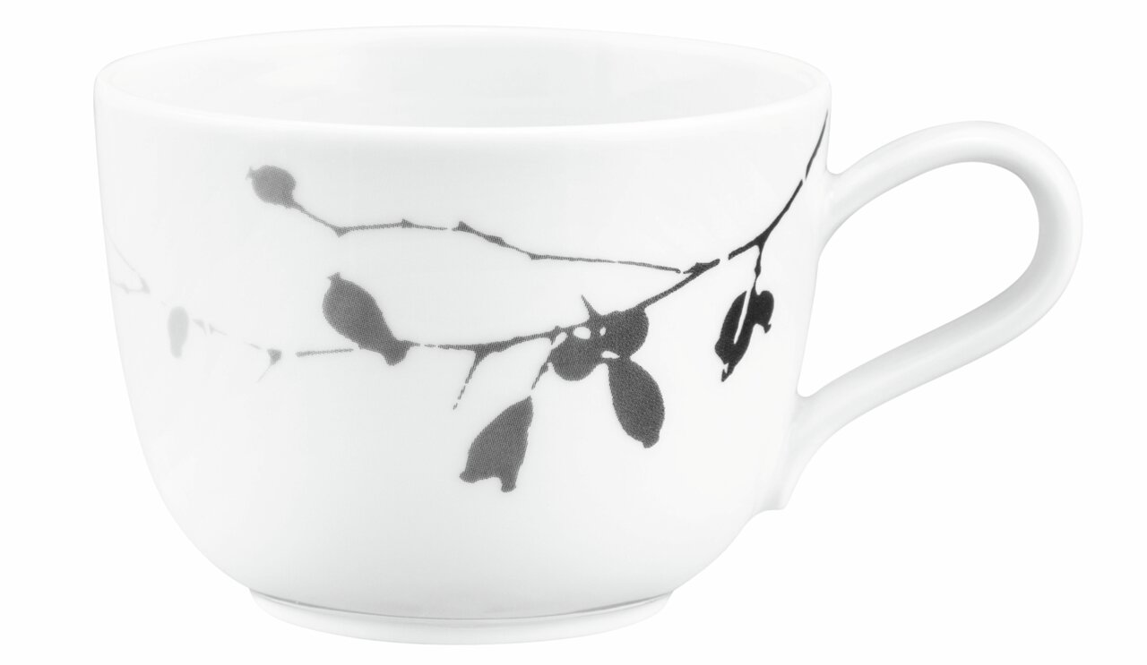 Seltmann Weiden Kaffeetasse LIBERTY DARK ROSE Kaffeetasse 0,26l in dunklem Rosé mit schwarzem Zweig- und Vogelmotiv, seitliche Perspektive