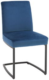 Freischwinger-Stuhl in Blau mit schwarzem Metallgestell, seitliche Perspektive