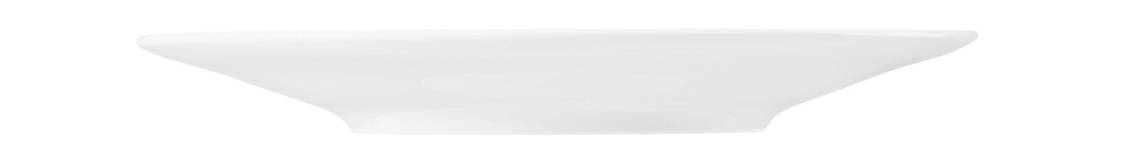 Seitliche Ansicht einer weißen Kombi-Untertasse Beat mit einem Durchmesser von 16,5 cm.