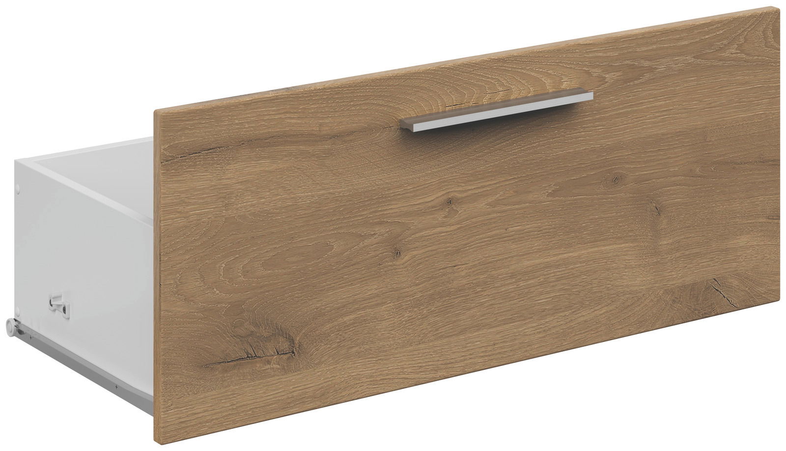 Voleo Schublade CONNECT Holzoptik-Schublade mit Metallgriff, seitliche Perspektive