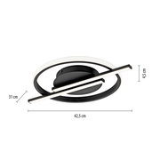 Moderne LED-Deckenleuchte in Schwarz und Weiß mit kreisförmigem und linearem Design, seitliche Perspektive