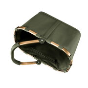 Grüne Einkaufstasche mit stabilen Griffen und Reißverschluss, von oben betrachtet.