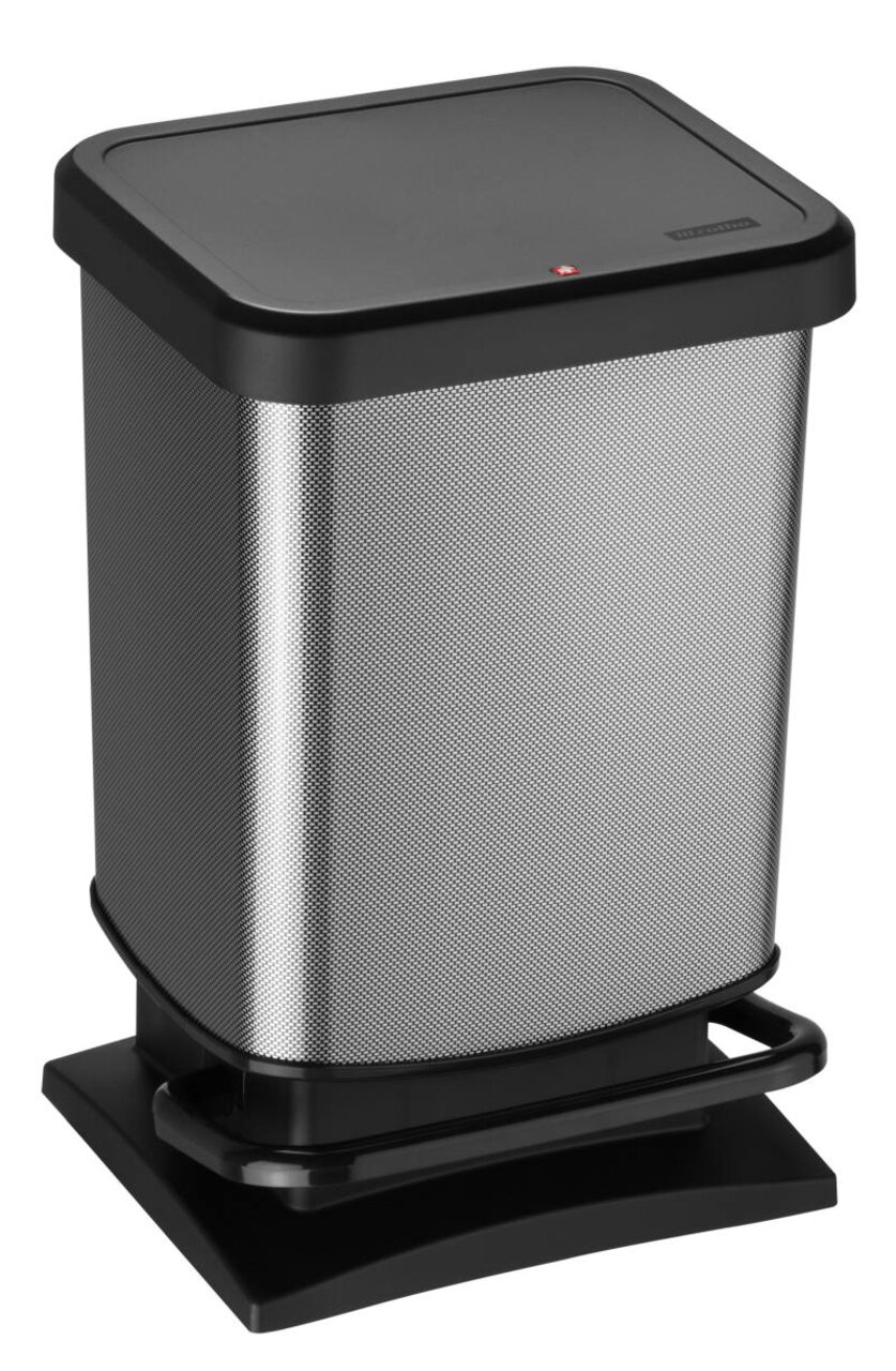 Moderner Treteimer Paso 20L in Carbon-Optik, seitliche Perspektive