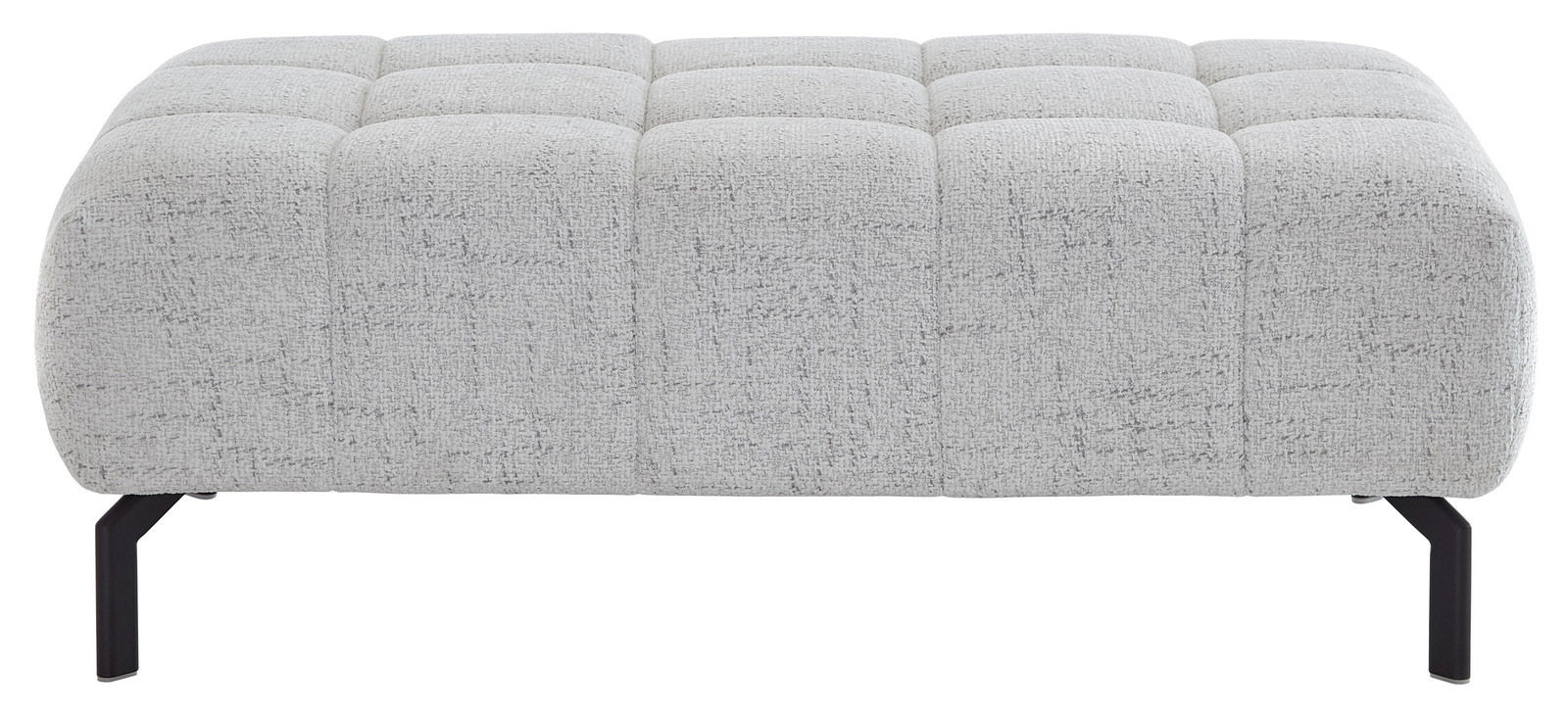 Grauer XXL-Hocker mit texturierter Oberfläche und schwarzen Beinen, seitliche Perspektive.