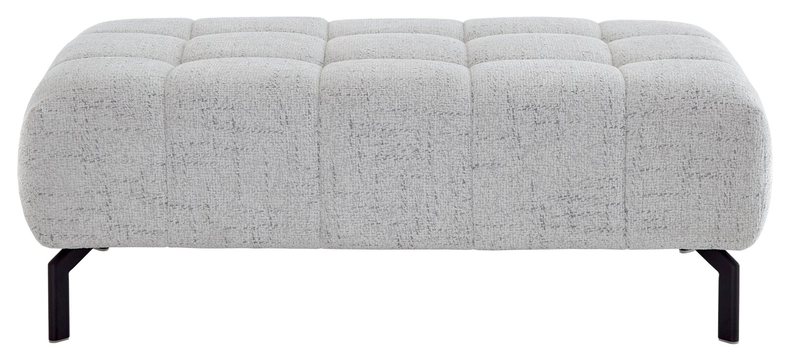 Grauer XXL-Hocker mit texturierter Oberfläche und schwarzen Beinen, seitliche Perspektive.