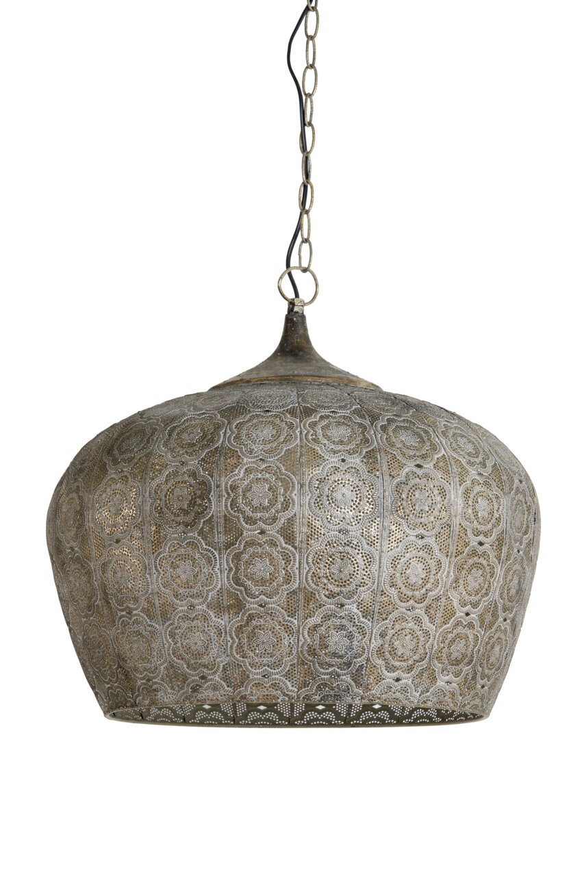 Oosterse hanglamp van metaal met filigraanpatroon, zijaanzicht
