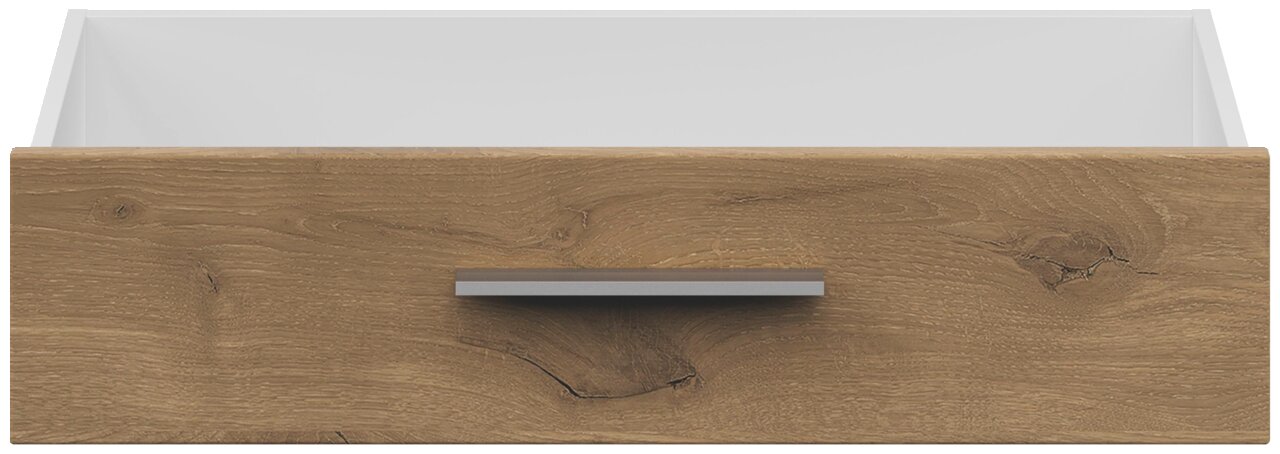 Frontansicht einer Schublade mit Holzoptik und Metallgriff