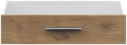 Frontansicht einer Schublade mit Holzoptik und Metallgriff