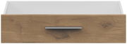 Frontansicht einer Schublade mit Holzoptik und Metallgriff