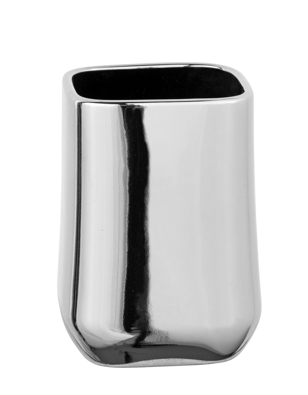 Keramik Zahnputzbecher Adine in glänzendem Silber, frontal fotografiert.