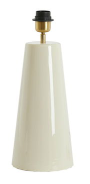 Beiger, konischer Lampenfuß aus Keramik mit goldener Fassung, seitliche Perspektive